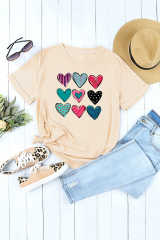 Khaki Valentines Multi Pattern Heart Print T Shirt LC25219586-16