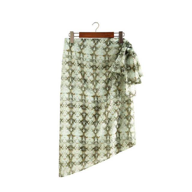 Khaki Snake Print Chiffon Beach Wrap Skirt TQK650083-21