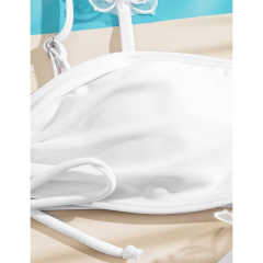 White Shirring Bowknot Front Bikini Set TQK610262-1