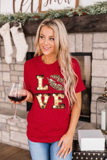Red Valentine's LOVE Graphic Tee LC25219637-103