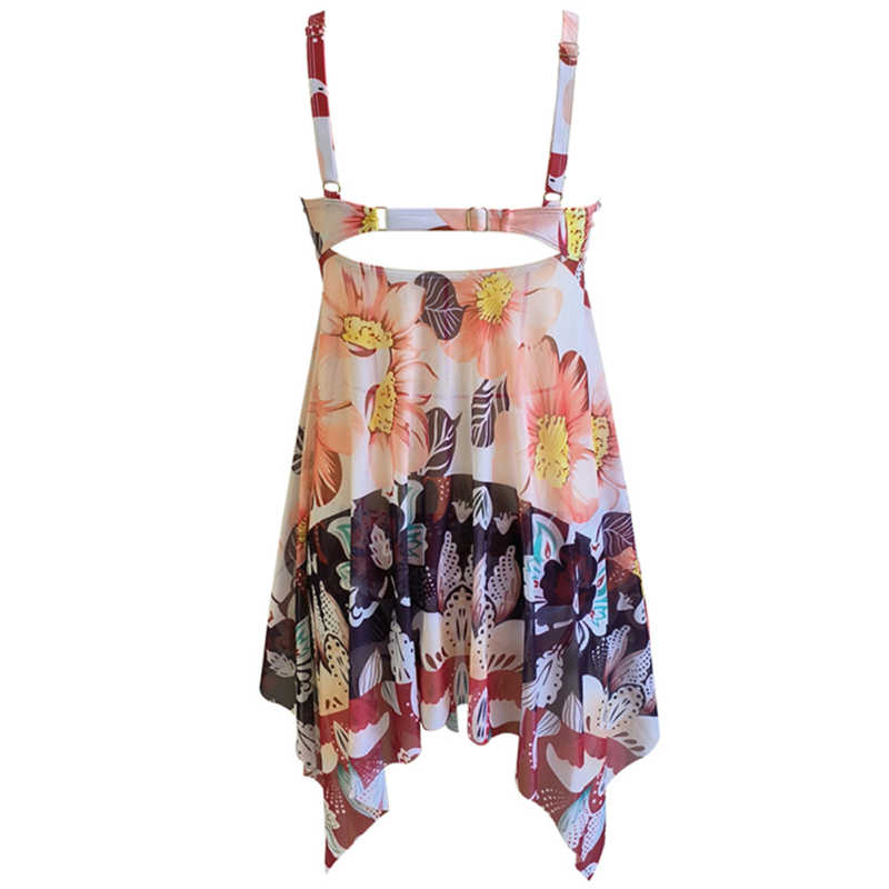 Orange Digital Print Pleated Swimdress Tankini Set TQV610002-14