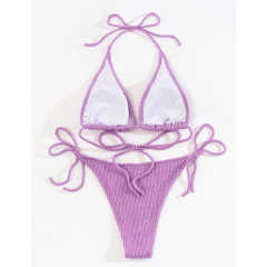 Purple Solid Triangle Bikini Set TQK610265-8