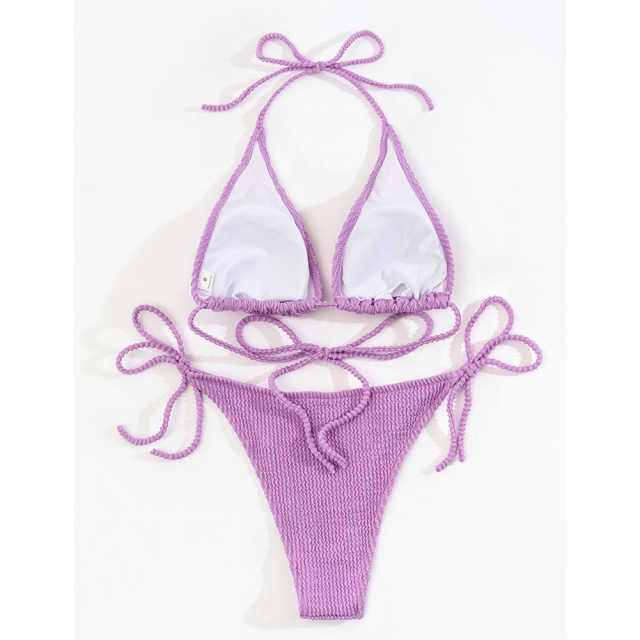 Purple Solid Triangle Bikini Set TQK610265-8