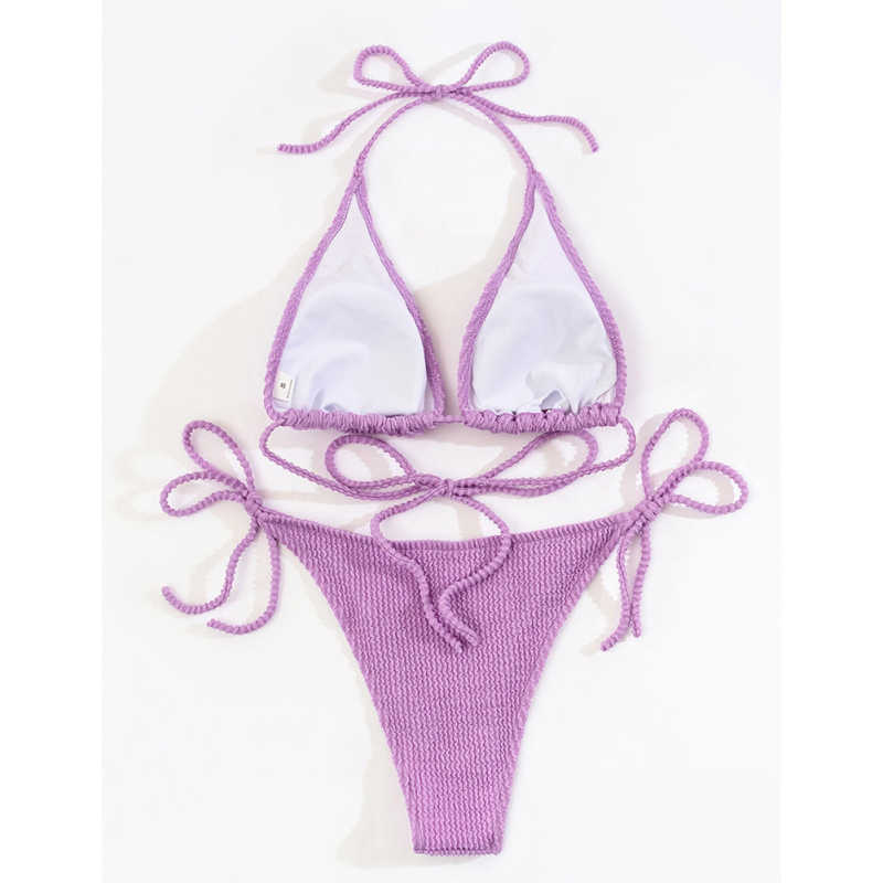 Purple Solid Triangle Bikini Set TQK610265-8