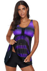 Purple Tie Dye Ombre Swimdress Tankini Set LC411706-8