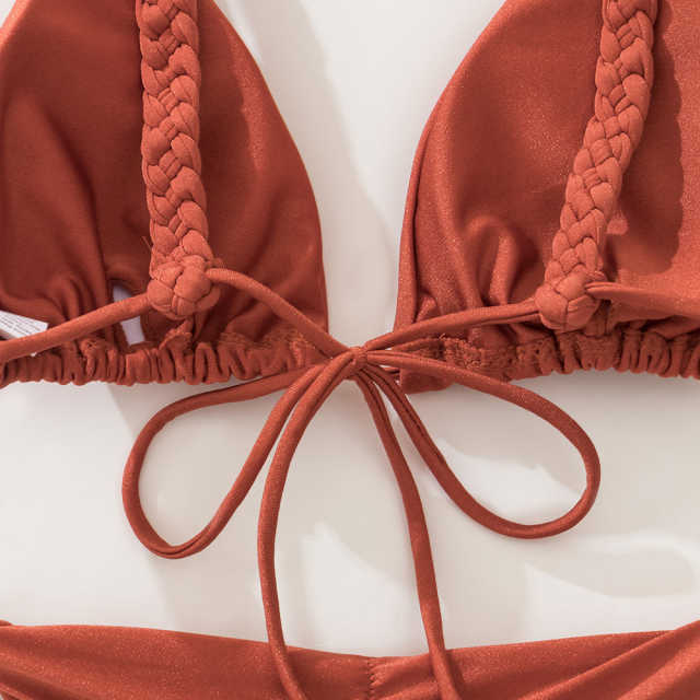Rust Red Braided Rope Triangle Bikini Set TQK610280-33