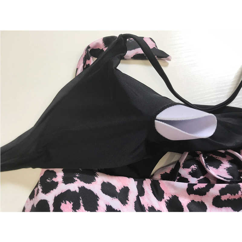 Leopard Printed Splice Black Cut-out Bikini Set TQK610259-20