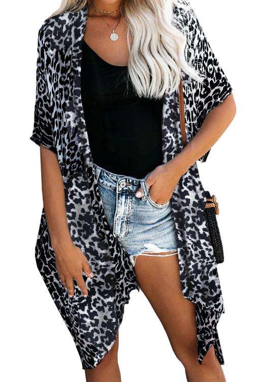 Black Born To Stand Out Leopard Kimono LC85462-2