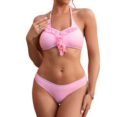 Pink Fringed Halter Two Pieces Bikini Set TQX610012-10