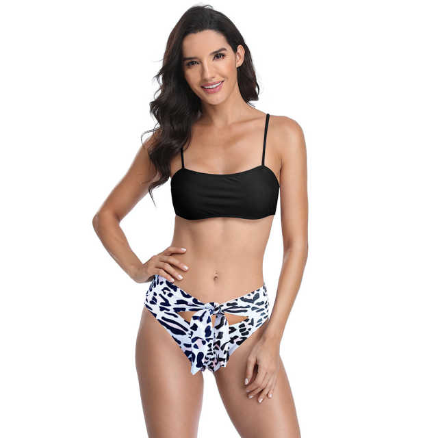 Black White Cute Bra with Print Bottom Bikini Set TQK610205-37