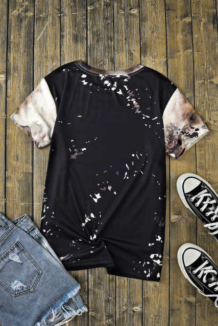 Black Blank Apparel- Bleached Dyed Print O-neck Graphic T Shirt LC25220612-2