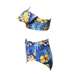 Blue Printed One Shoulder Ruffle Bikini Swimwear TQK610299-5