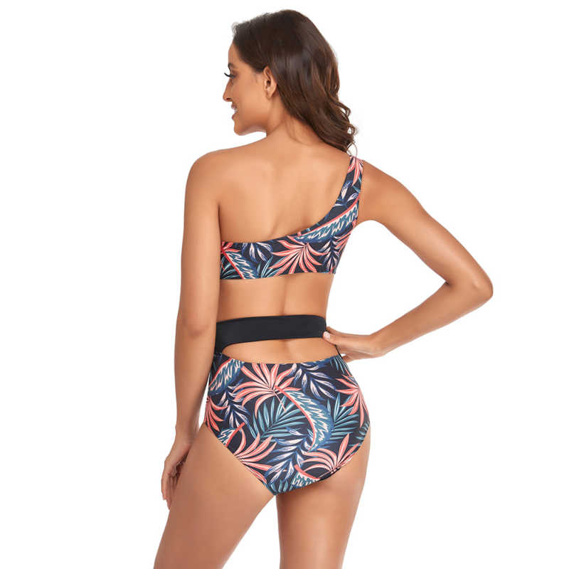 Red One Shoulder Tie Waist Bikini Swimwear TQK610297-3
