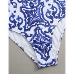 Blue and White Porcelain Printed Steel Boned One Piece Swimwear TQX620045-5