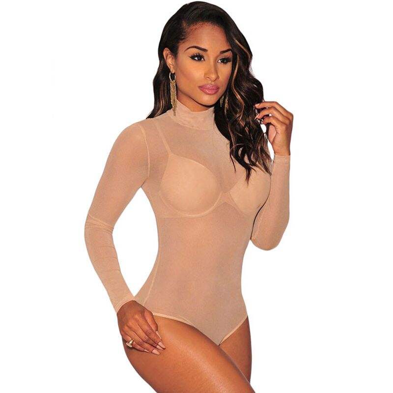 Nude Mesh Unlined Mock Neck Bodysuit LC3278-21
