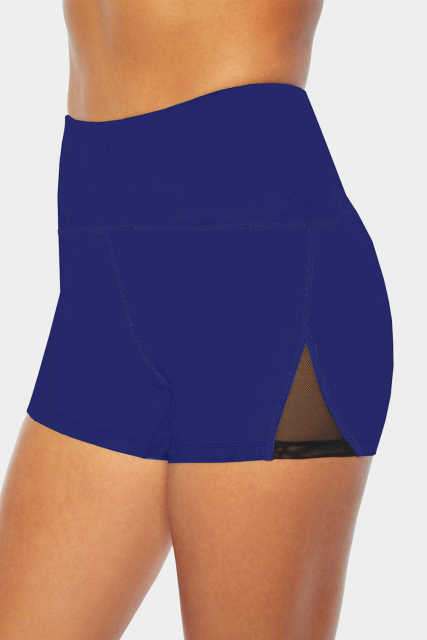 Blue Mesh Cutout Patchwork Swim Shorts LC472303-5