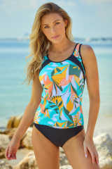 Sky Blue Palm Leaves Print Sleeveless Tankini Swimsuit LC415356-204