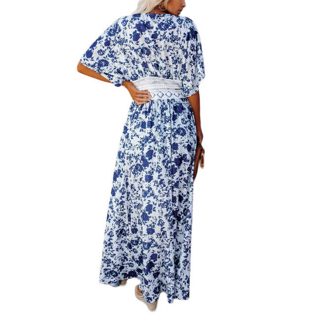 Blue Chiffon & Lack Long Kimono Beach Cover TQK650081-5