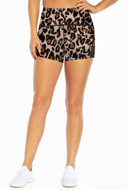 Leopard Mesh Cutout Patchwork Swim Shorts LC472303-20