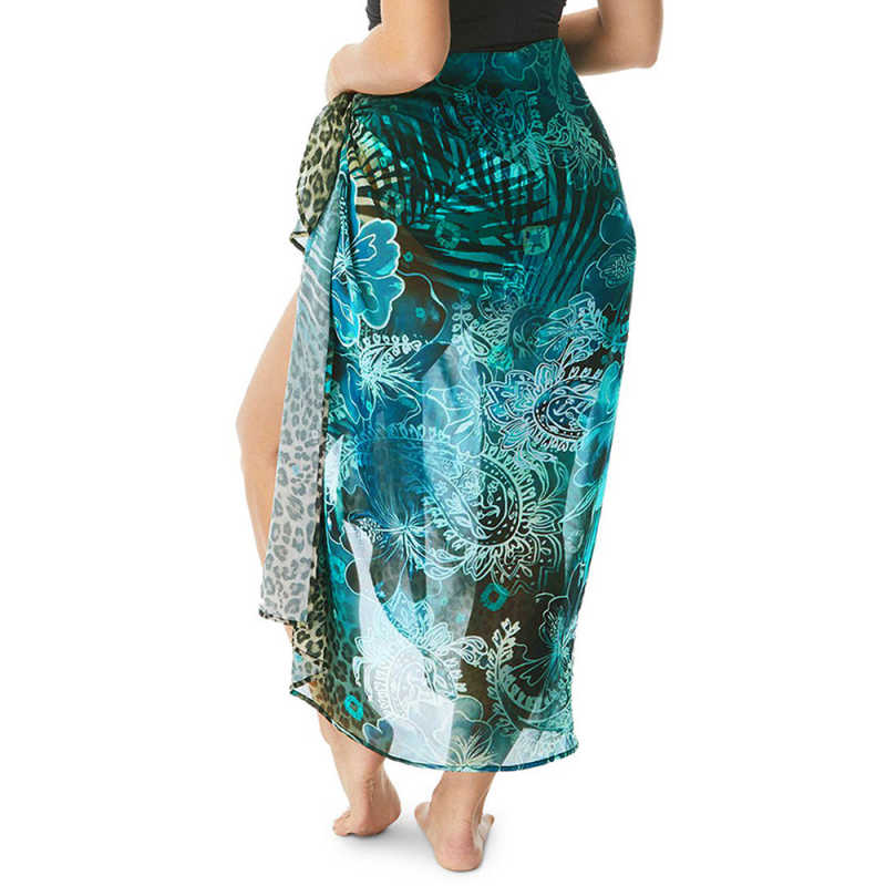 Green Print Chiffon Beach Wrap Skirt TQK650083-9