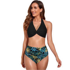 Black Front Twist with Green Bottom Bikini Swimsuit TQK610321-9