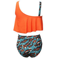 Orange Ruffle Printed Bottom Tankini Swimwear Set TQK610298-14