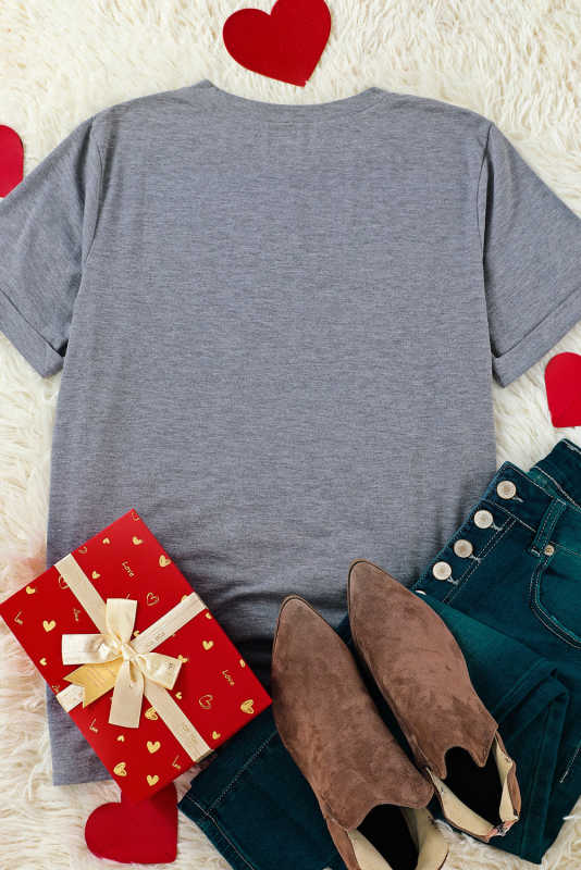 Gray HUGS AND KISSES Valentines Graphic Print Tee LC25219491-11