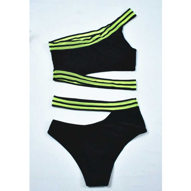 Black Contrast Cut-out Two Pieces Bikini Swimsuit TQX610008-2
