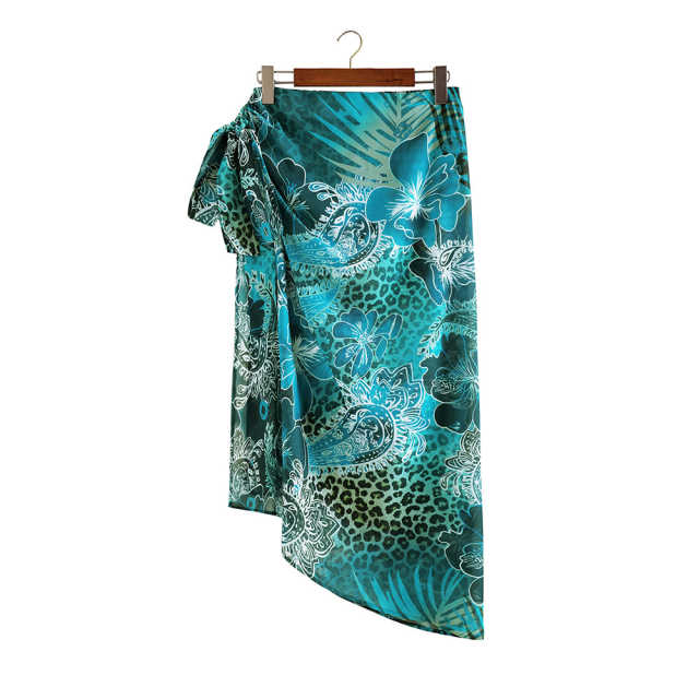 Green Print Chiffon Beach Wrap Skirt TQK650083-9