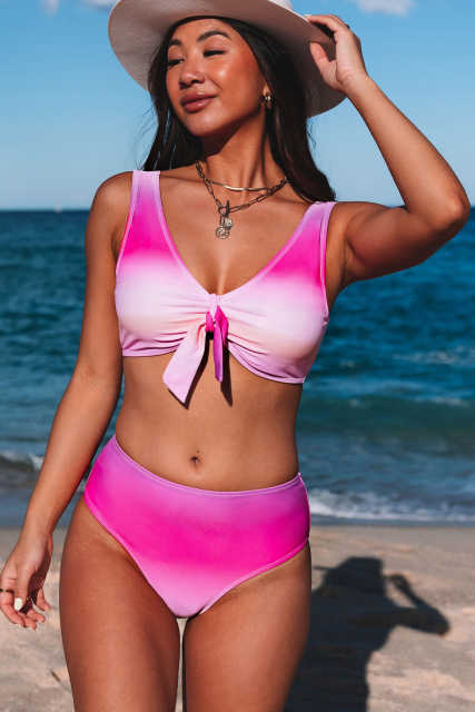 Purple Gradient Color Knotted V Neck Bikini Swimsuit LC433012-8