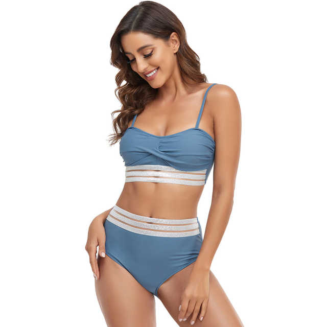 Pewter Twist Front Splicing 2pcs Bikini Set TQK610271-43