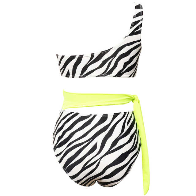 Black Red One Shoulder Tie Waist Bikini Swimwear TQK610297-37