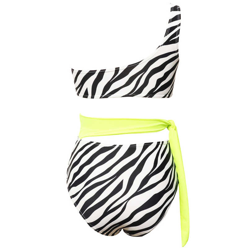 Black Red One Shoulder Tie Waist Bikini Swimwear TQK610297-37