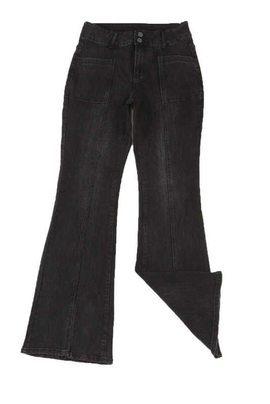 Black Exposed Seam Split Flare Jeans LC7872654-2