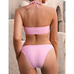 Pink Fringed Halter Two Pieces Bikini Set TQX610012-10