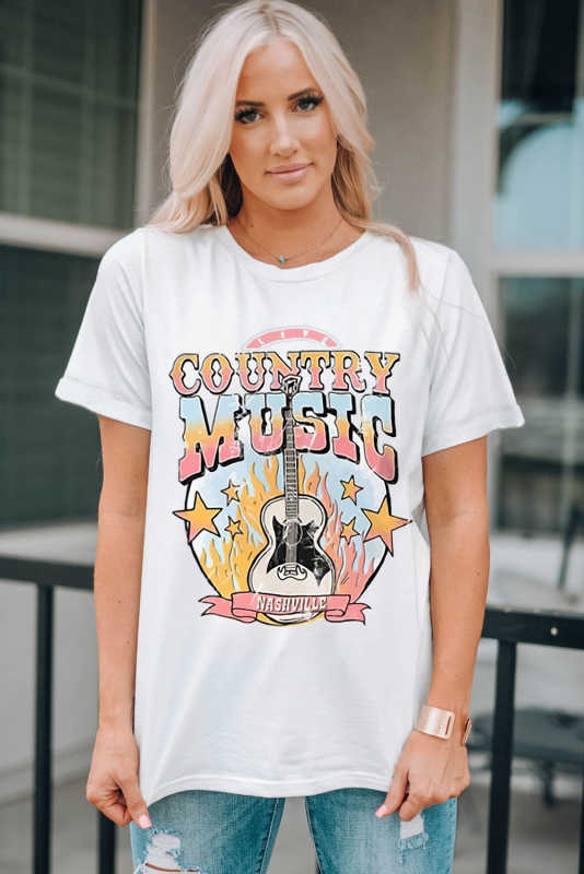 White COUNTRY MUSIC NASHVILLE Graphic Tee LC25220128-1