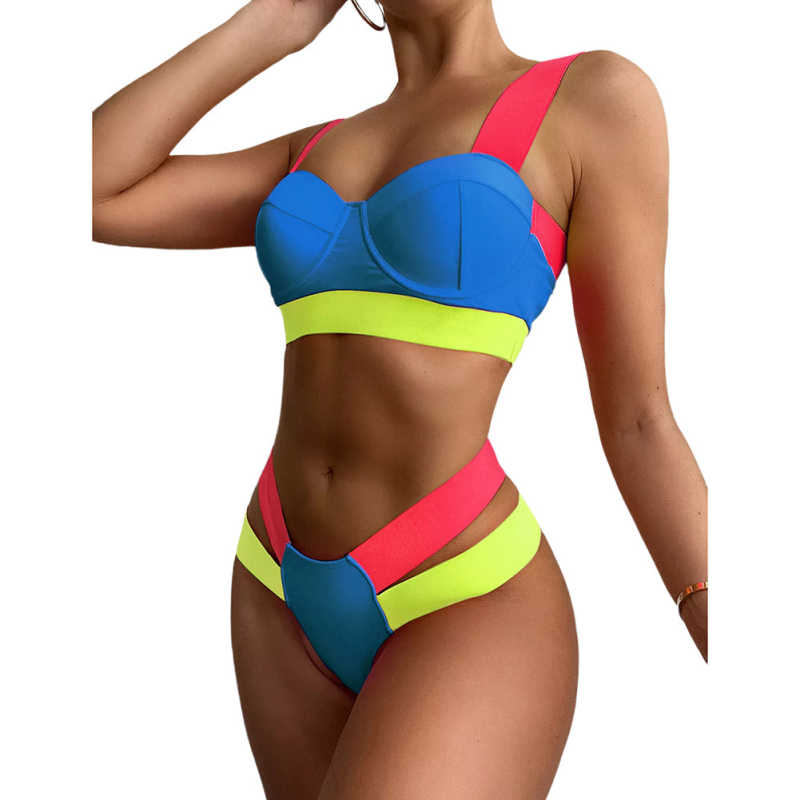 Blue Contrast Steel Boned Bandage Bikini Set TQF610001-5