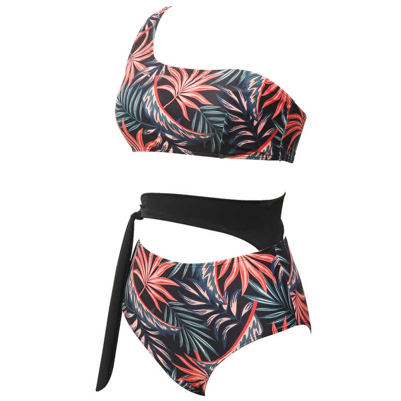 Red One Shoulder Tie Waist Bikini Swimwear TQK610297-3