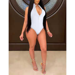 White Diamond Tassel Zipper Sleeveless Bodysuit TQV250001-1