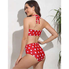 Red Polka Dot Front Twist Halter Bikini Swimsuit TQK610321-3