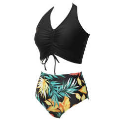 Black Smock Printed Bikini Swimwear TQK610300-2