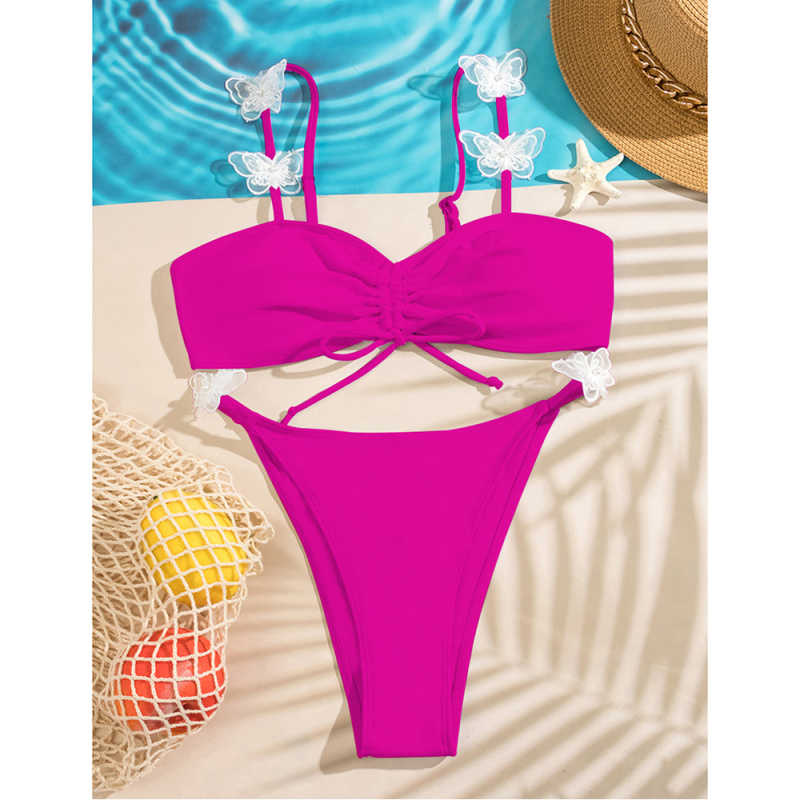 Rosy Shirring Bowknot Front Bikini Set TQK610262-6
