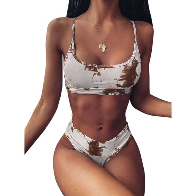 Coffee Two-piece Tie Dye Bikini TQK610175-15