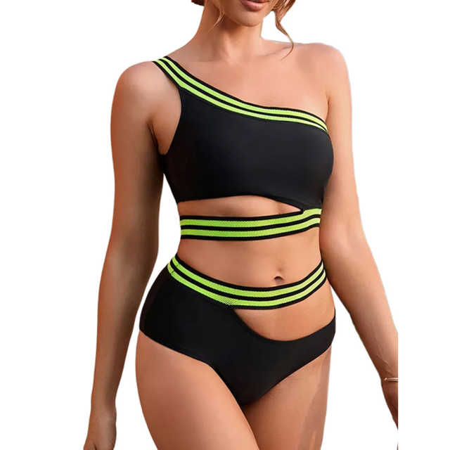 Black Contrast Cut-out Two Pieces Bikini Swimsuit TQX610008-2