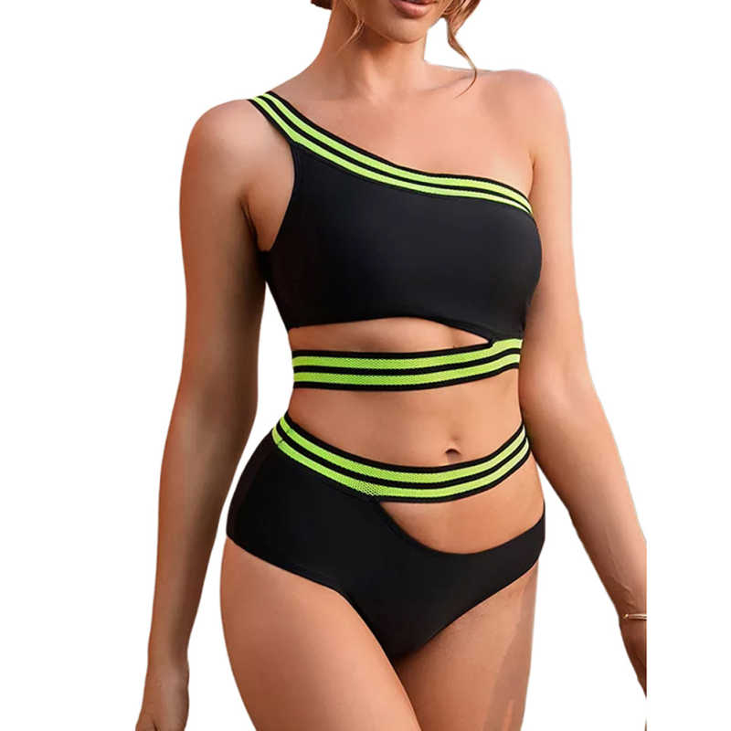 Black Contrast Cut-out Two Pieces Bikini Swimsuit TQX610008-2