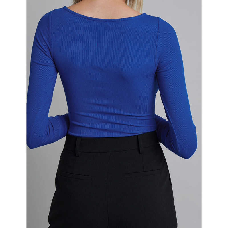 Royal Blue Ribbed Cut-out Long Sleeve Bodysuit TQV220110-62