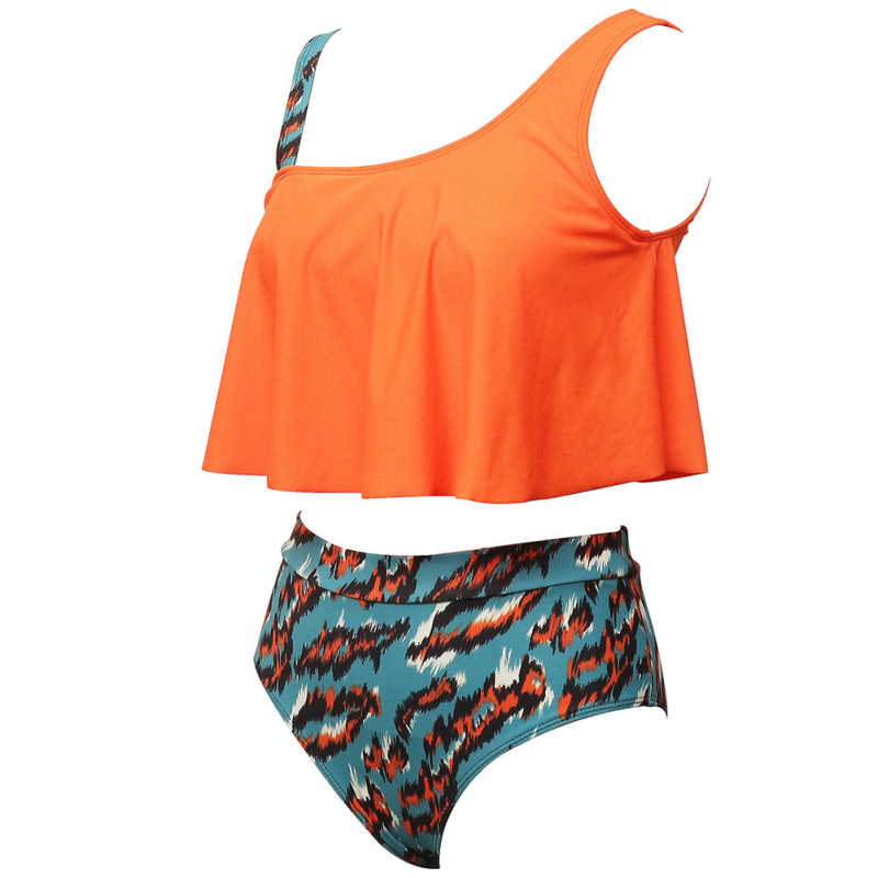 Orange Ruffle Printed Bottom Tankini Swimwear Set TQK610298-14