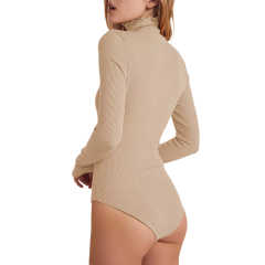 Apricot Ribbed High Collar Long Sleeve Bodysuit TQV220125-18