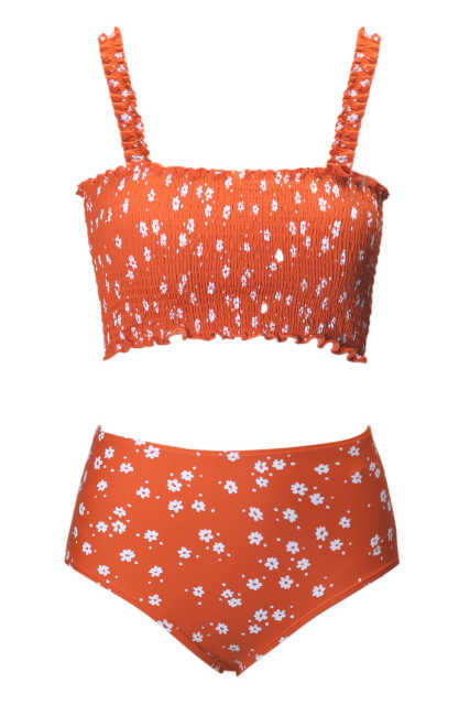 Orange Flower Smocked Swimsuit LC411672-14