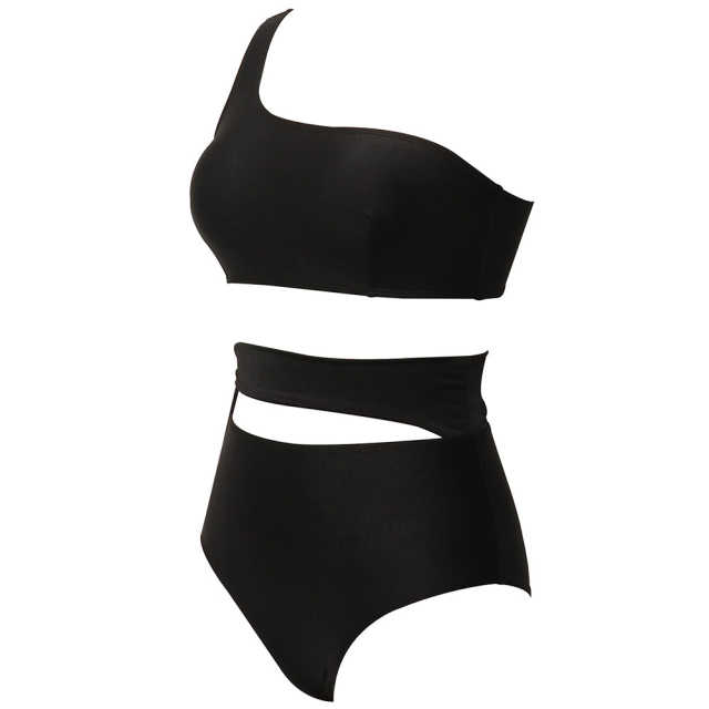 Black One Shoulder Tie Waist Bikini Swimwear TQK610297-2